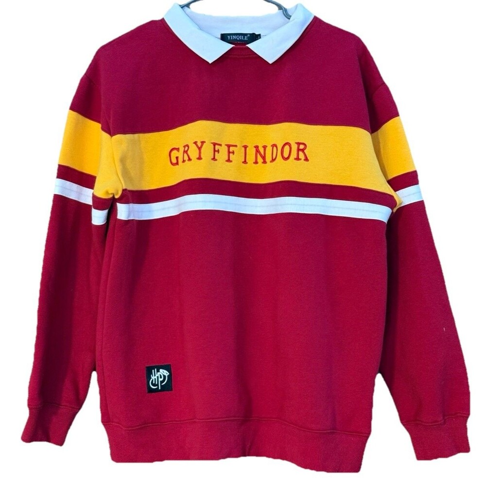 Harry Potter Hogwarts Gryffindor Graphic Tee Large Collared Embroidered Sweater